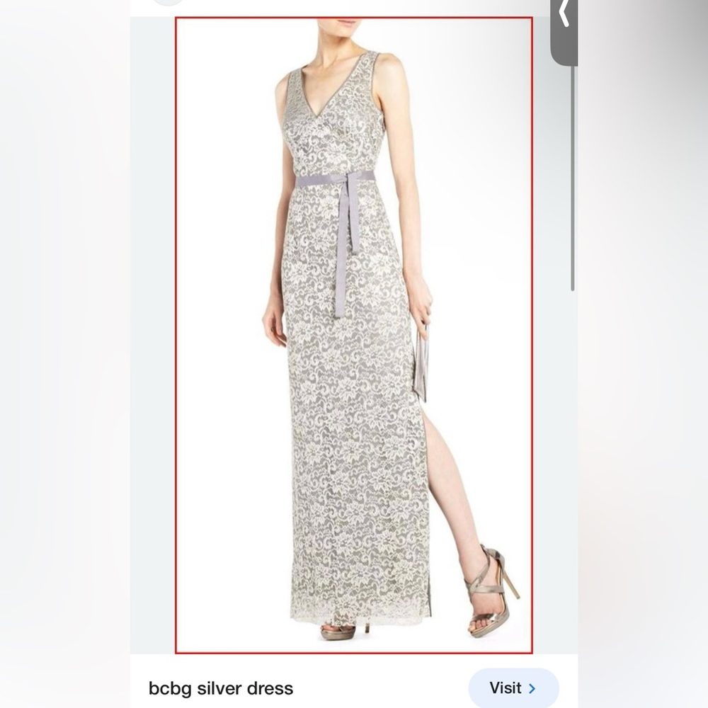 BCBG - Silver Metallic Long Dress Size 6